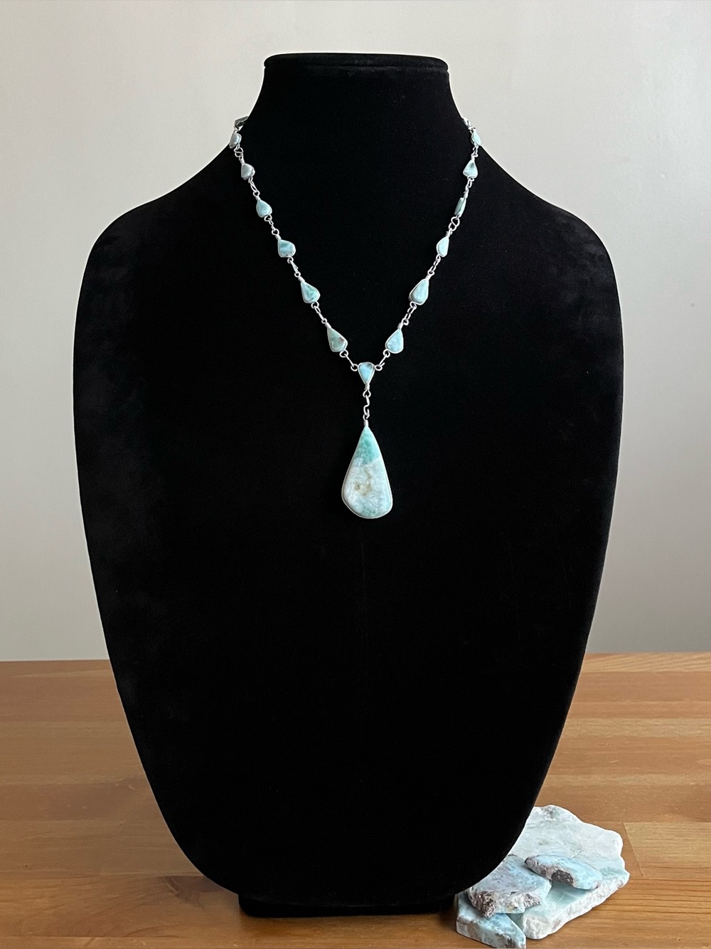 Larimar necklace sterling silver S hook jewelry stone pendant